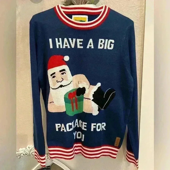 TIPSY ELVES MEN'S BIG PACKAGE UGLY CHRISTMAS SWEATER SIZE Medium - Picture 5 of 9